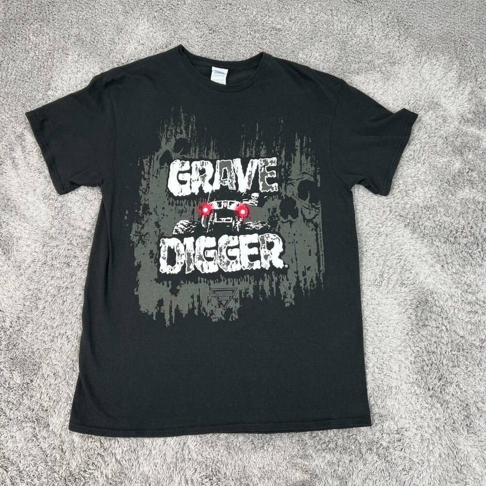Grave Digger T-Shirt Mens Large Black Short Sleeve Crew Neck Monster Jam Graphic